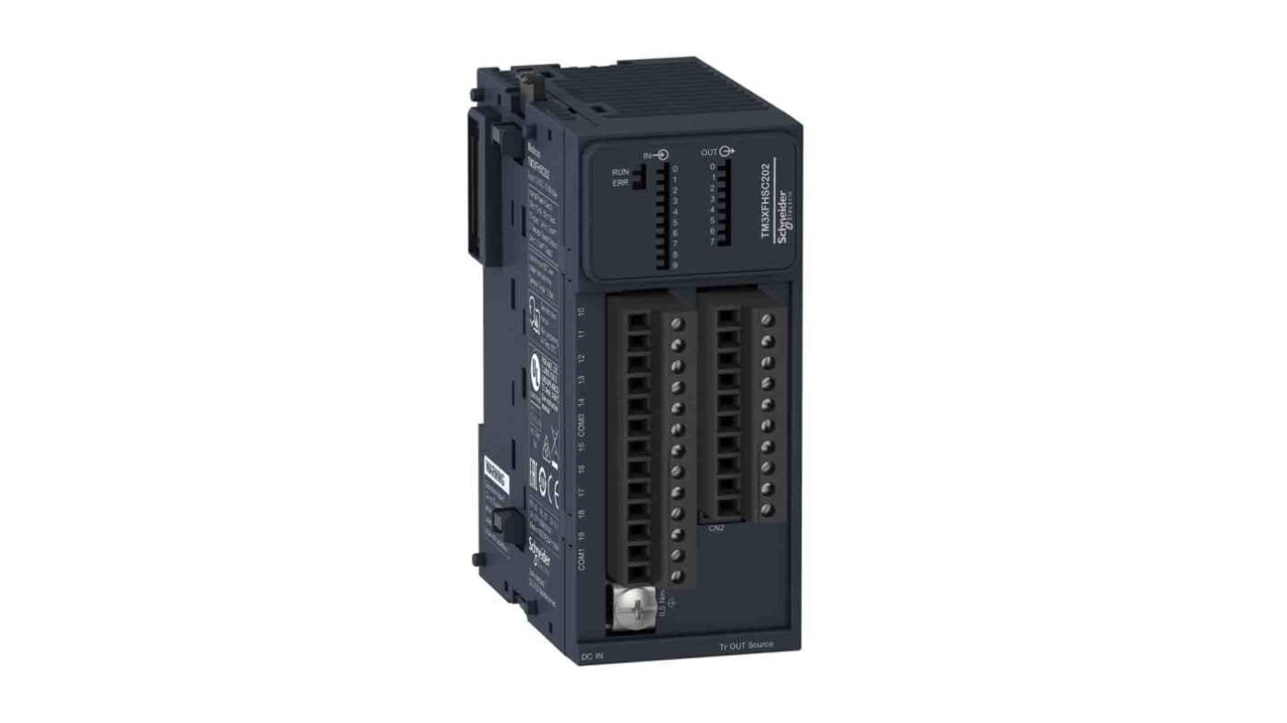 Modulo I/O PLC Schneider Electric TM3XFHSC202, 18 I/O discreti, dimensioni 90,1 x 39,2 x 70 mm, montaggio a vite.