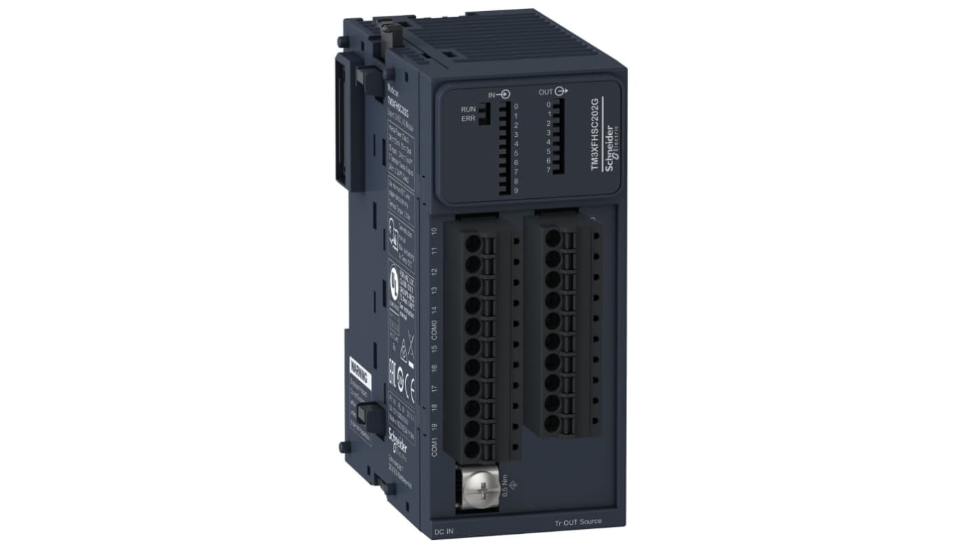 Modulo I/O PLC Schneider Electric TM3XHSC202G, 18 ingressi/uscite, dimensioni 90,1 x 39,2 x 70 mm, morsetti a vite.