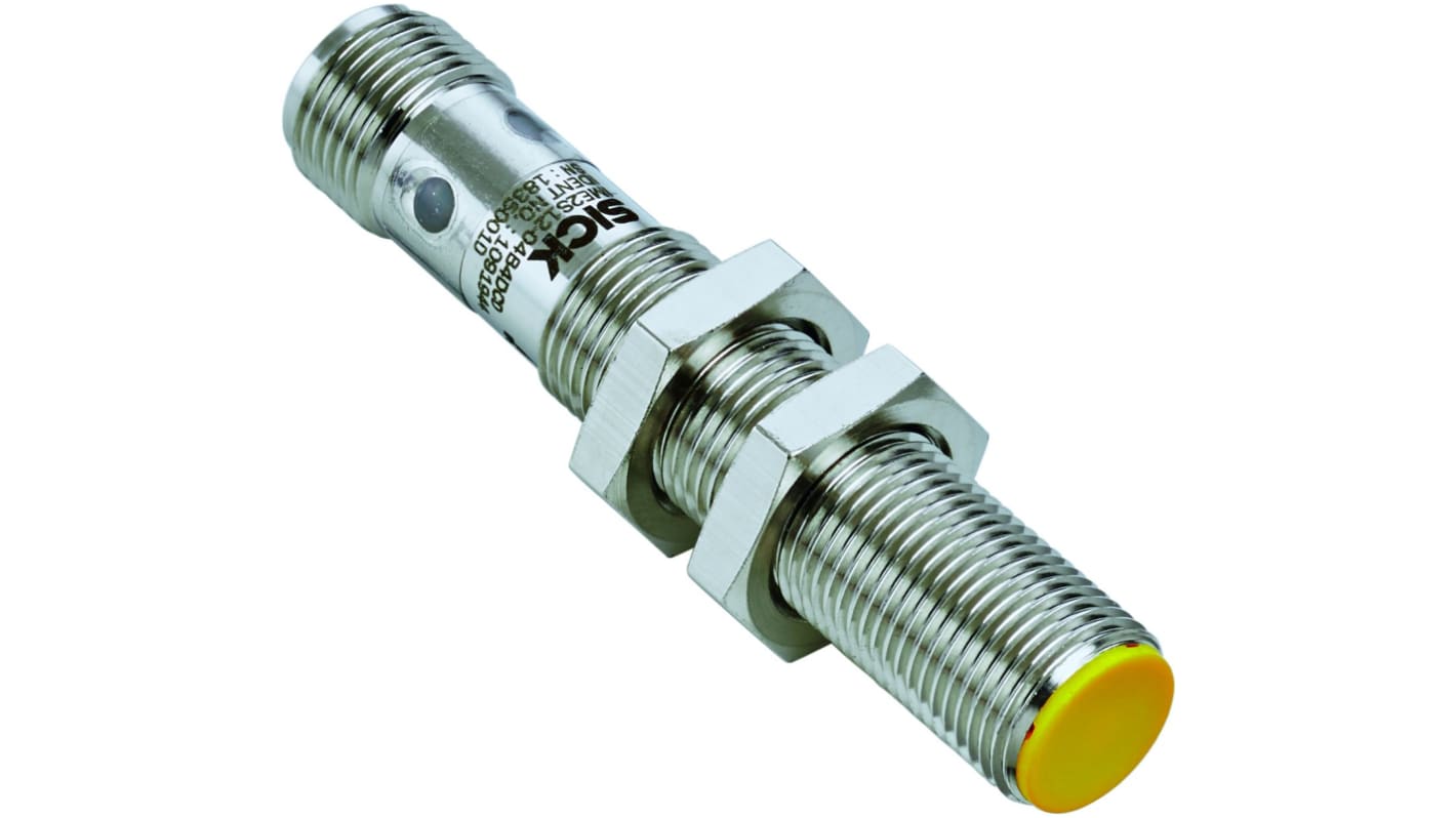 Interruttore di sicurezza senza contatto Sick IME2S12-04B4DC0, 24V cc, contatti 2NO, IP67, dimensioni 12 mm x 65 mm.