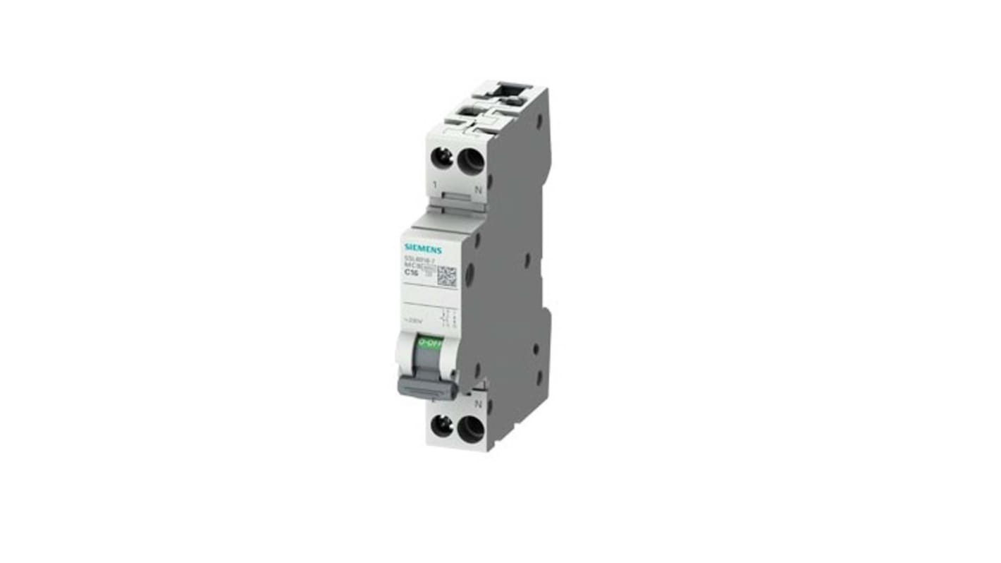 Interruttore magnetotermico Siemens 1P+N 6A 6 kA, Tipo C. Ideale per tensioni 24-250 V c.a., classe C, IP20. Senza alogeni, perfetto per ambienti da -25 °C a 45 °C.