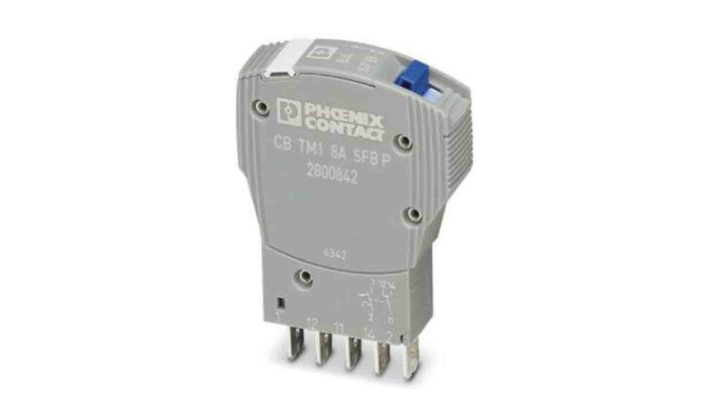Interruttore termico Phoenix Contact CB TM1, 1 polo, 8A, 50V cc, monitoraggio remoto, larghezza 12.3 mm, grado di protezione IP30.