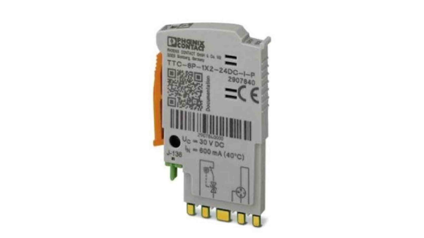 Connettore maschio Phoenix Contact 2907840 per protezione contro le sovratensioni, tensione nominale 24 V c.c., umidità operativa 5-95%.