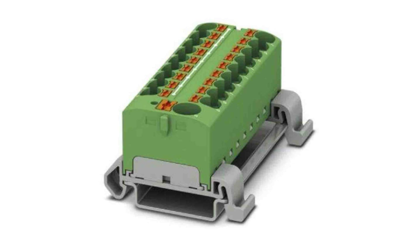 Blocco di distribuzione Phoenix Contact 3273776, 1 via, 32A, 800V. Montaggio su guida DIN, alta efficienza e compatto.