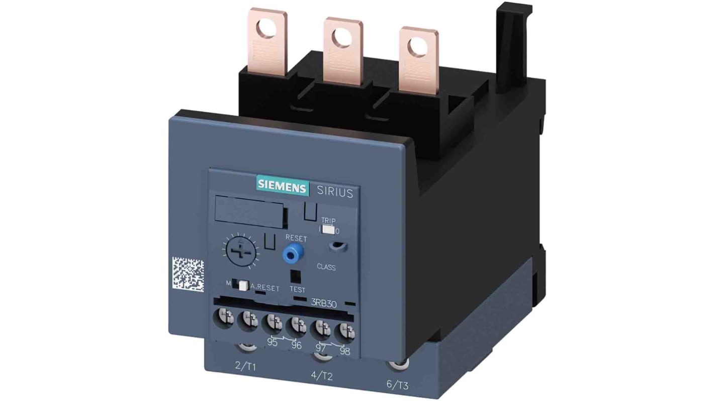 Relè di sovraccarico Siemens 3RB3046-1UW1, FLC 50 A, montaggio standalone, dimensioni 70x124x106 mm, classe di protezione IP20.
