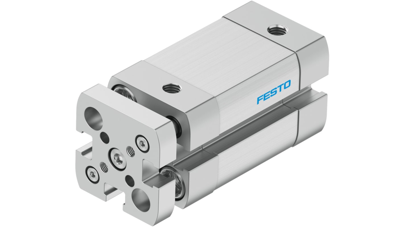 Cilindro pneumatico compatto Festo ADNGF-12-15-P-A, doppio effetto, foro 12 mm, corsa 5 mm, collegamento M5, resistenza alla corrosione.