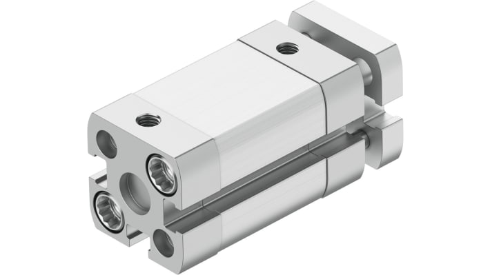 Cilindro pneumatico compatto Festo ADNGF-12-15-P-A, doppio effetto, foro 12 mm, corsa 5 mm, collegamento M5, resistenza alla corrosione.