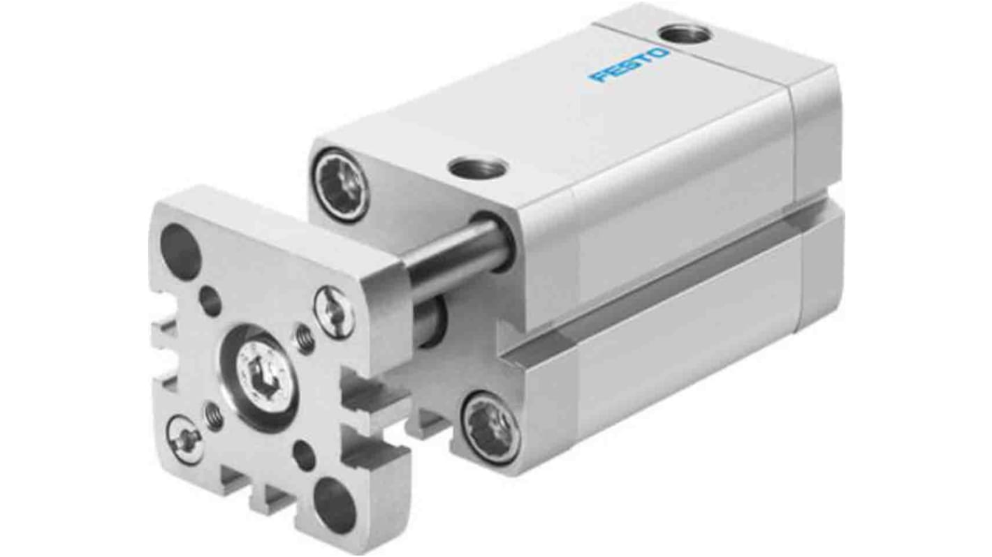 Cilindro pneumatico compatto Festo ADNGF-25-15-P-A, diametro 25mm, corsa 15mm, con ammortizzazione flessibile.