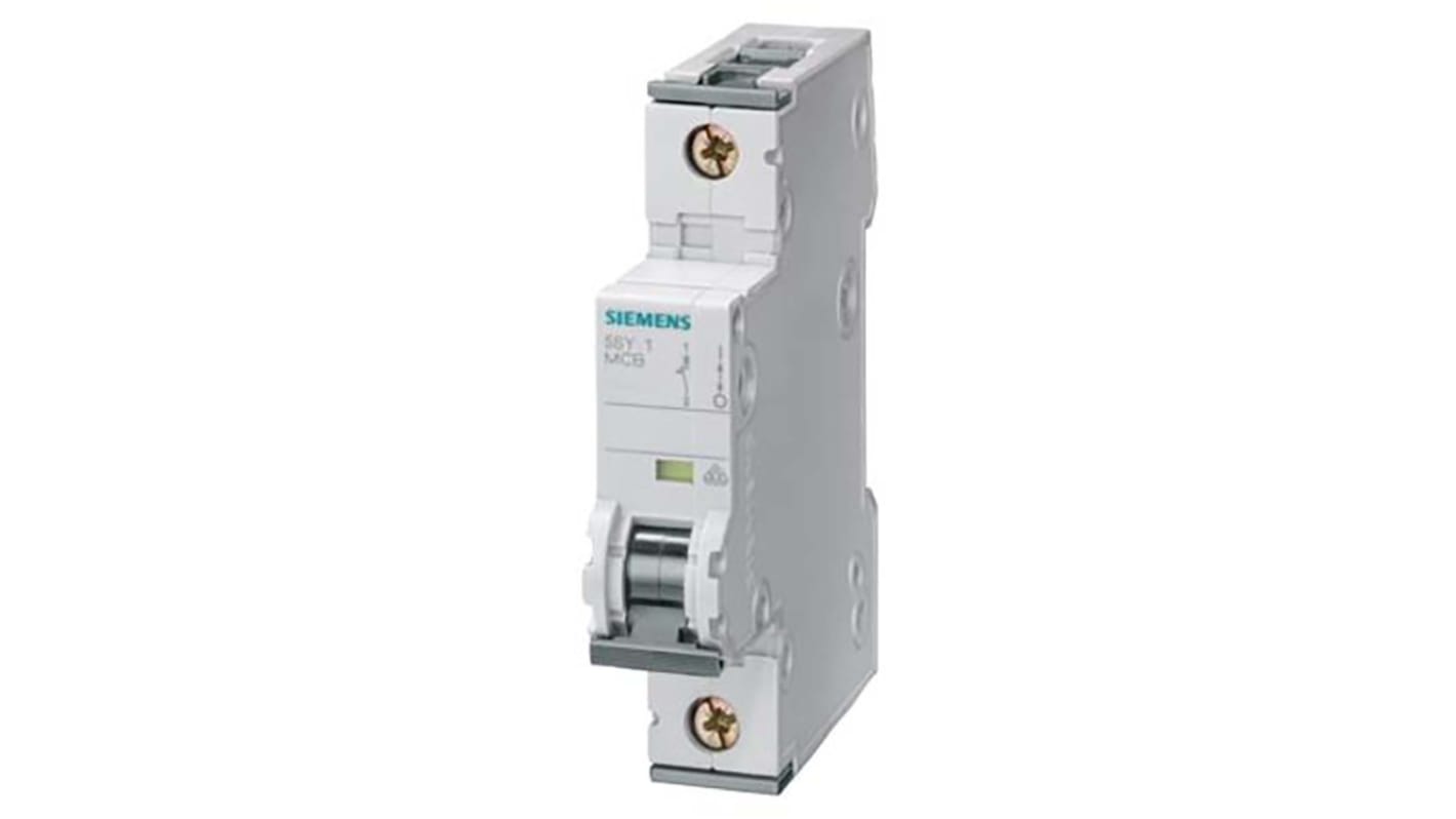 Interruttore magnetotermico Siemens 1P 6A, Tipo A, montaggio su guida DIN, capacità di interruzione 10 kA, serie 5SY4.