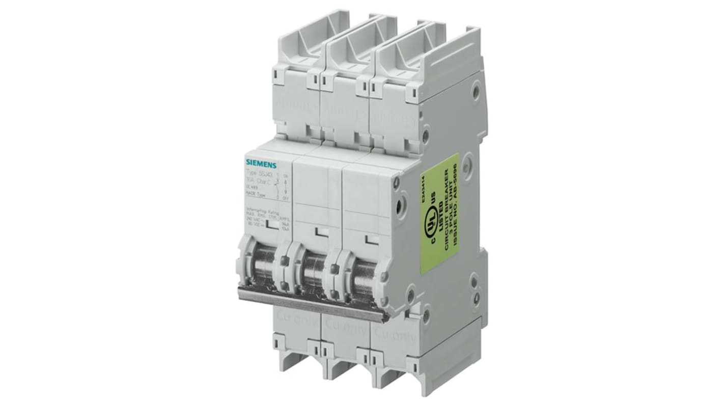Interruttore magnetotermico Siemens 3P 30A, Tipo C, montaggio su guida DIN, capacità di interruzione 14 kA, serie SENTRON.