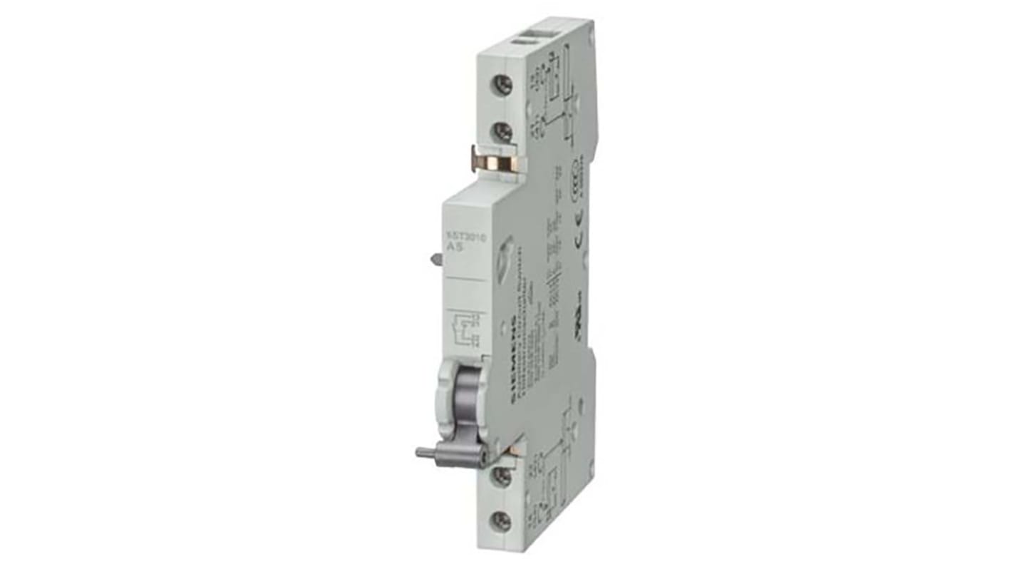 Contatto ausiliario Siemens 5ST3013 per interruttore automatico miniaturizzato, 2 contatti N/C + N/A, guida DIN - Tensione 50V, classe IP20.