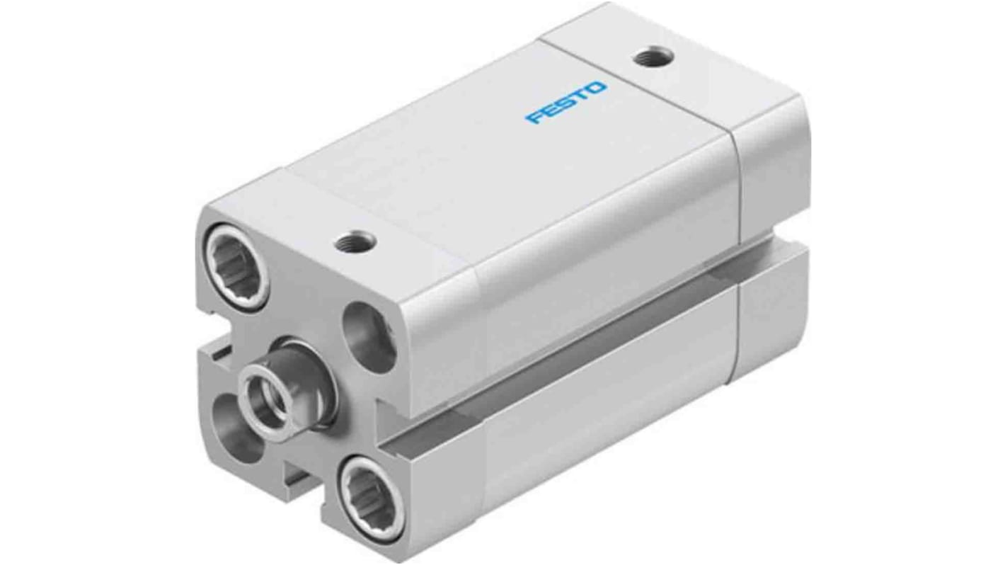 Cilindro pneumatico compatto Festo ADN-20-30-I-PPS-A, doppio effetto, foro 20mm, corsa 30mm, montabile in qualsiasi posizione.