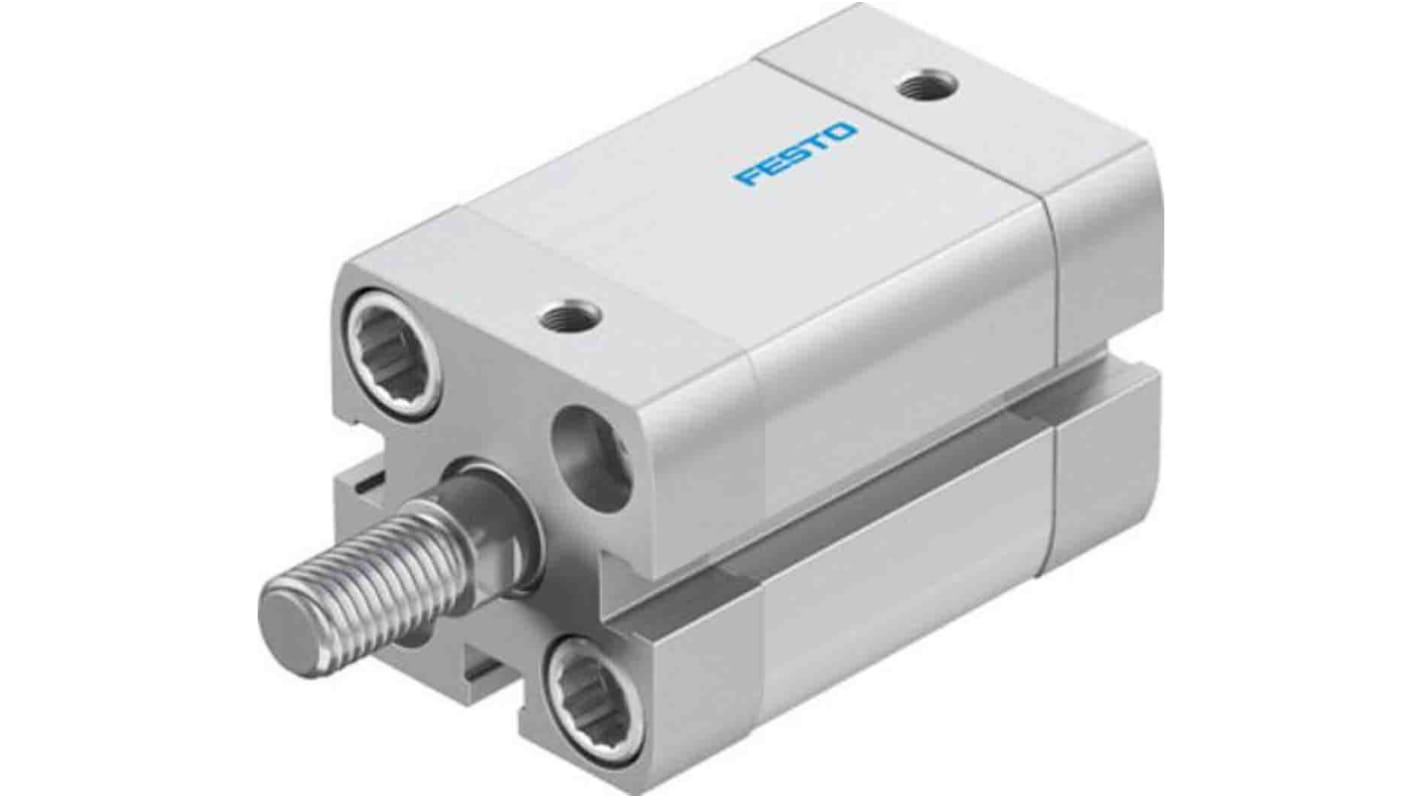 Cilindro pneumatico compatto Festo ADN-20-20-A-PPS-A, foro 20mm, corsa 20mm, ammortizzazione pneumatica, montabile in diverse posizioni.