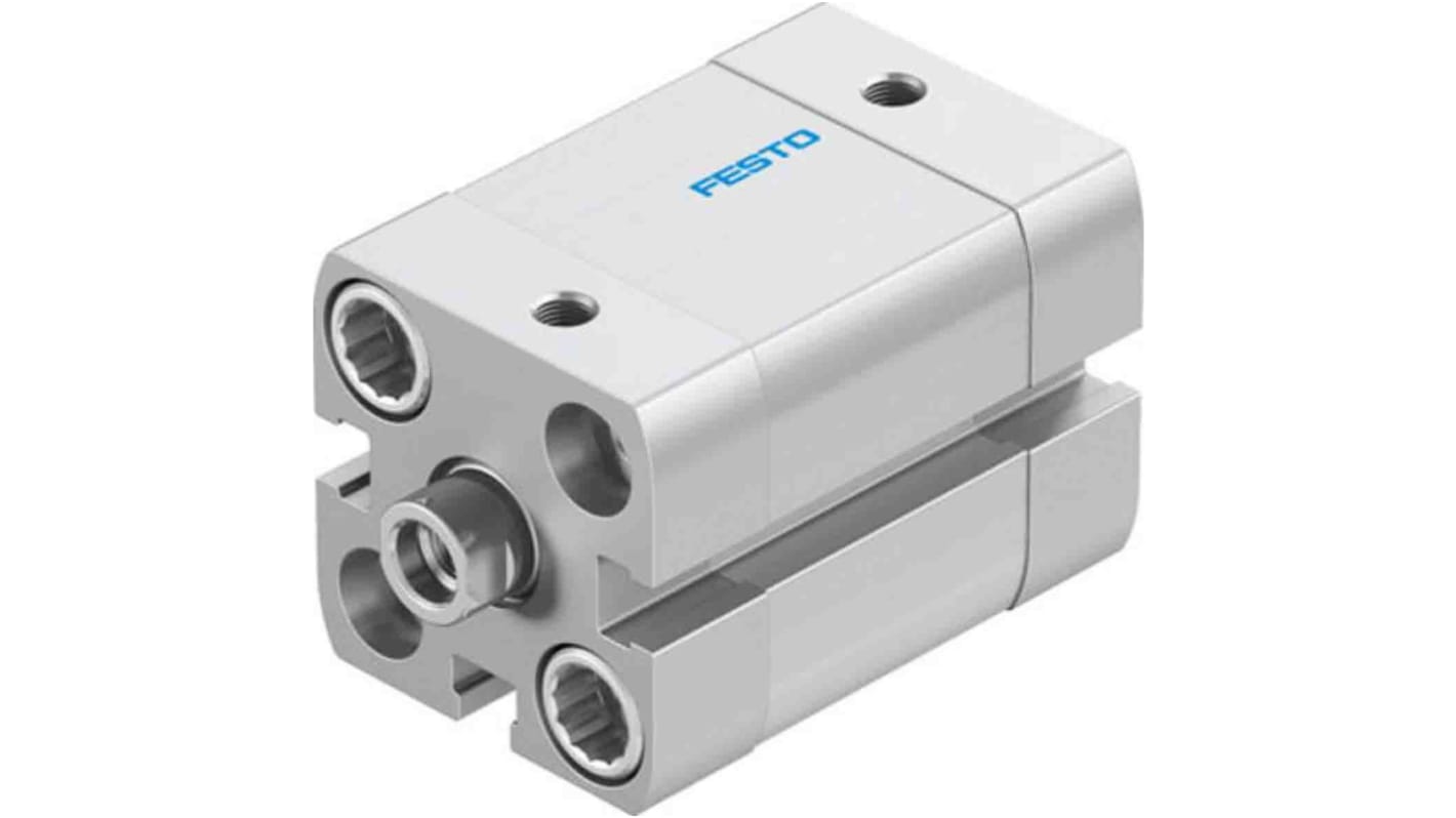 Cilindro pneumatico Festo ADN-20-15-I-PPS-A, doppio effetto, foro 20mm, corsa 15mm, ammortizzazione pneumatica, montabile in diverse posizioni.