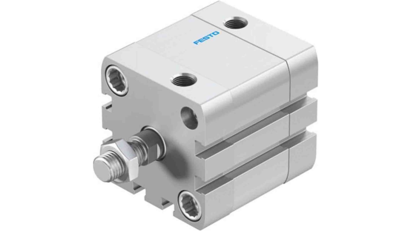 Cilindro pneumatico compatto Festo ADN-40-15-A-PPS-A, doppio effetto, foro 40mm, corsa 15mm, pressione 1-10 bar.