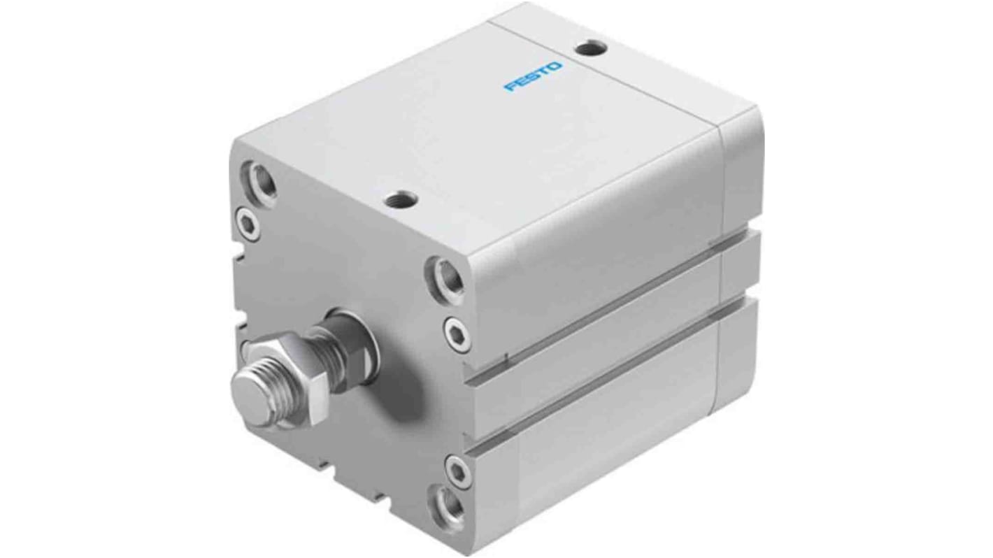 Cilindro pneumatico compatto Festo ADN-80-60-A-P-A, doppio effetto, foro 80mm, corsa 60mm, montabile in diverse posizioni.
