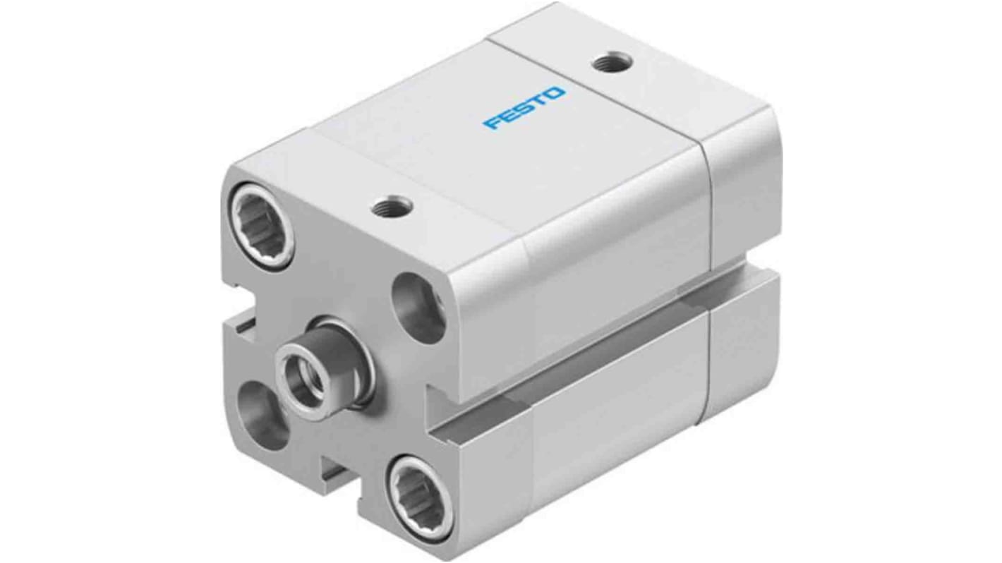 Cilindro pneumatico compatto Festo ADN-25-15-I-PPS-A, doppio effetto, foro 25mm, corsa 15mm, pressione 1,5-10 bar.