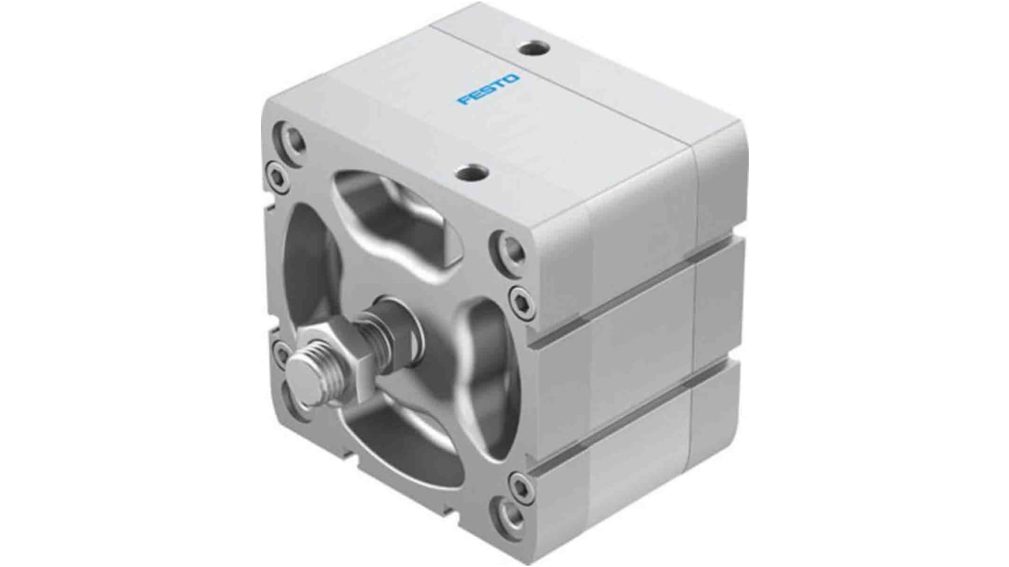 Cilindro pneumatico compatto Festo ADN10020APA, doppio effetto, foro 100mm, corsa 20mm, montabile in diverse posizioni.