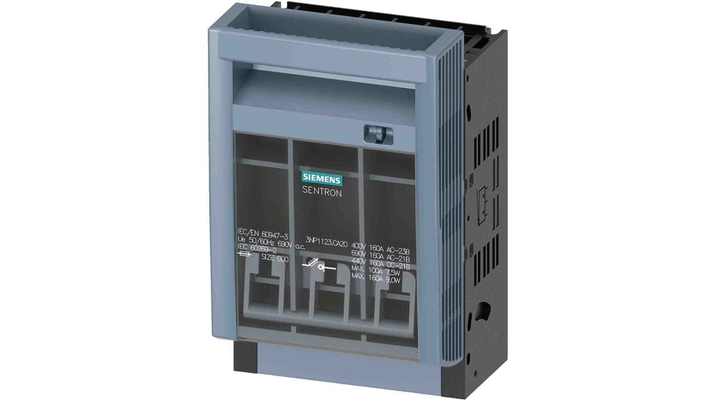 Sezionatore portafusibili Siemens 3NP1123-1CA20, corrente max 160A, fusibile NH000, ideale per impianti LV HRC.