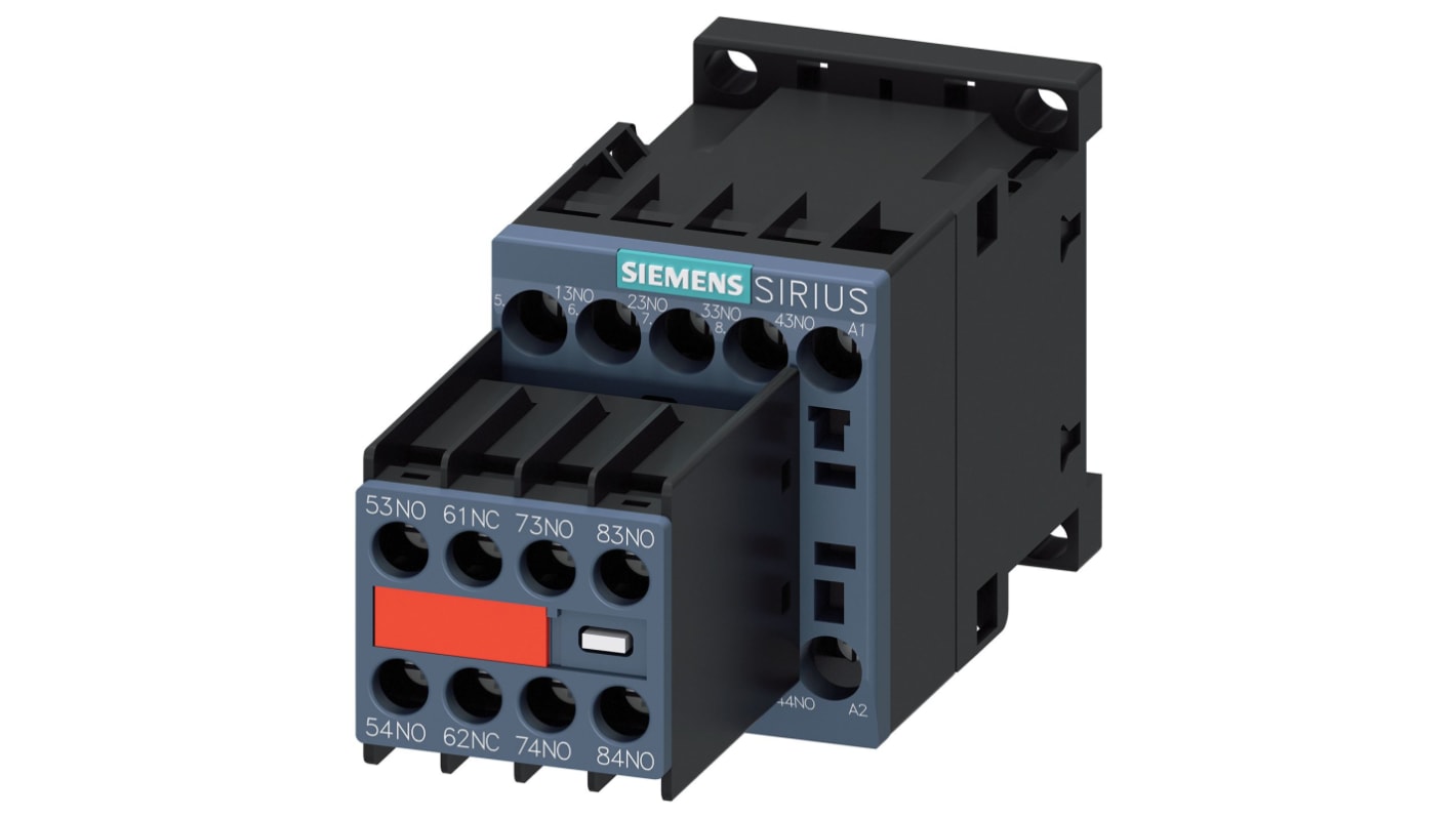 Contattore Siemens 3RH2271-1BB40, 10 A, 7NO + 1NC, tensione 24 V c.c., grado di protezione IP20, dimensione S00.