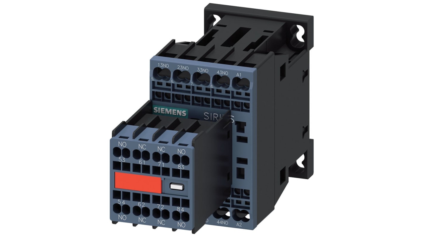 Contattore Siemens 3RH2262-2BB40, 6NO + 2NC, 10 A, tensione 24 V c.c., grado di protezione IP20, dimensione S00.