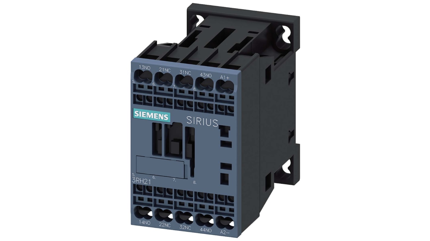 Contattore Siemens 3RH2122-2KB40, 2 NO + 2 NC, 10 A, 24 V c.c., dimensione S00, terminale a molla, -25 °C a +60 °C.