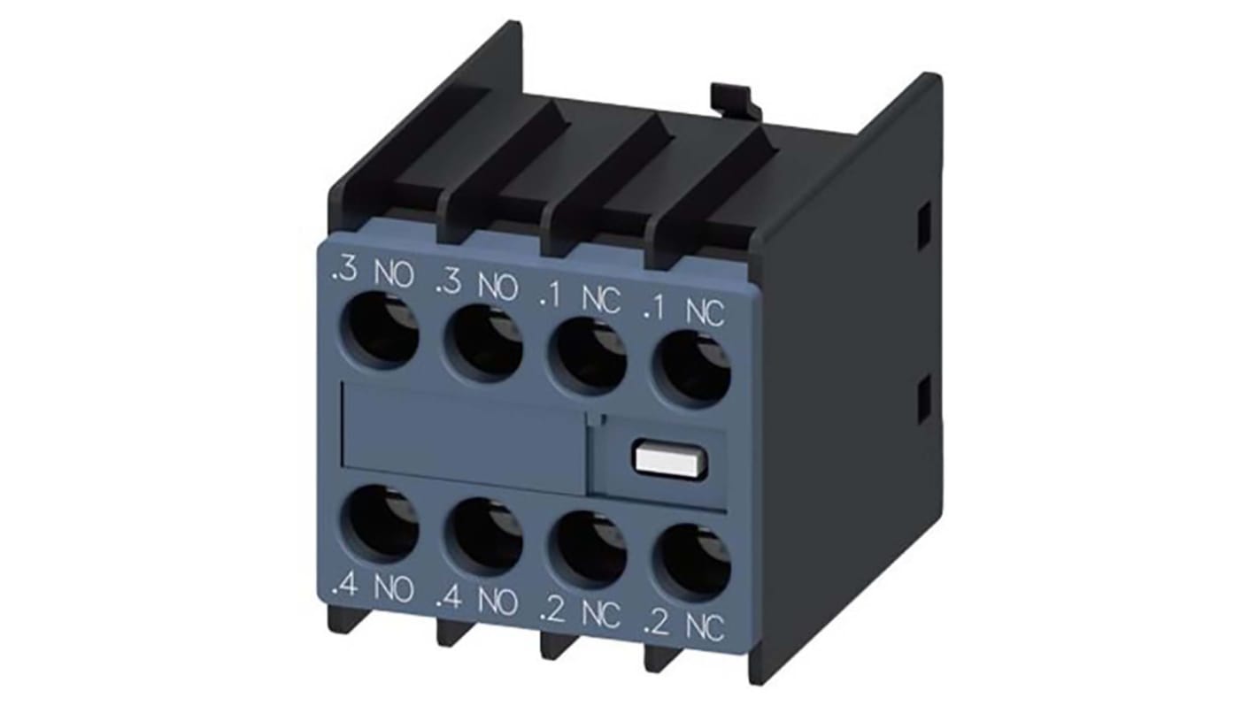 Contatto ausiliario Siemens 3RH2911-1FA22-0MA0, 4 contatti 2NC + 2NO, montaggio a innesto, corrente 10 A, tensione 690 V.