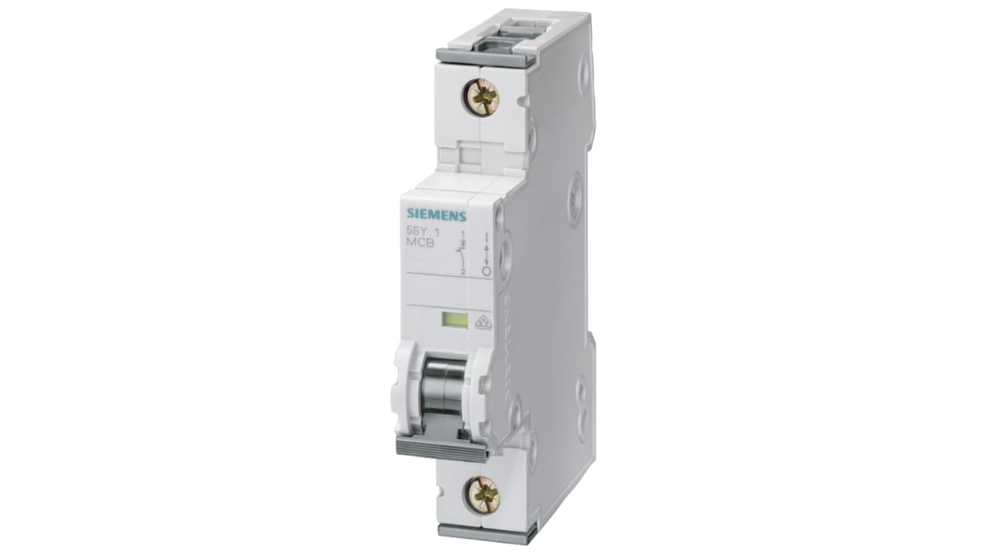 Interruttore magnetotermico Siemens 5SY6104-6, 1P 4A, 6 kA, montaggio su guida DIN, classe di protezione IP20.
