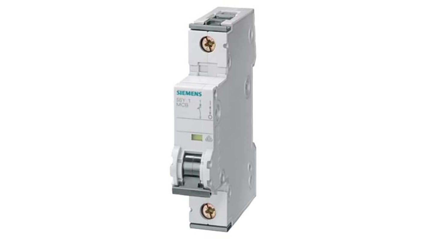 Interruttore magnetotermico Siemens 5SY7110-8, 1P 10A, montaggio su guida DIN, capacità di interruzione 15 kA, classe IP20.