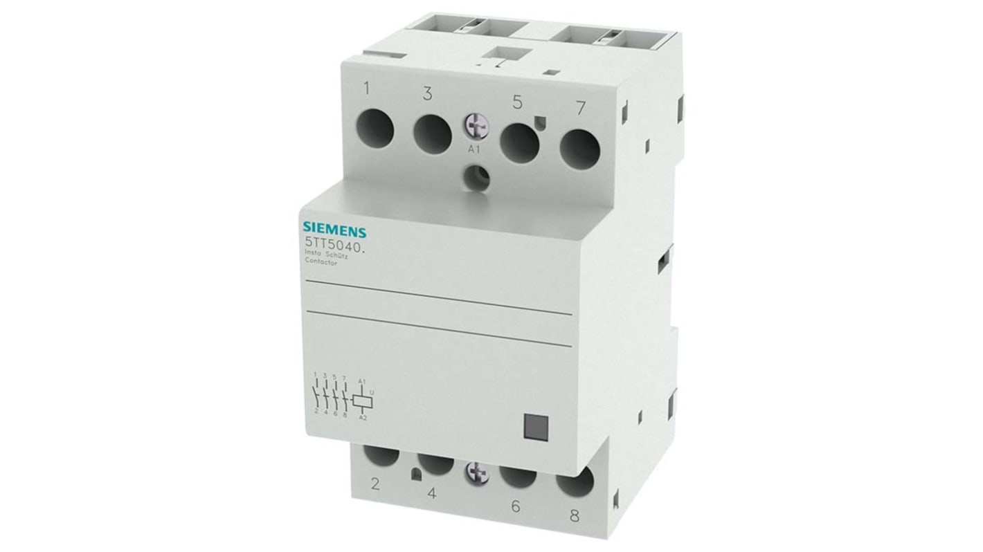 Contattore reversibile Siemens 5TT5040-0, 4 poli, 40 A, bobina 220 V c.c., montaggio su guida 35 mm, IP20.