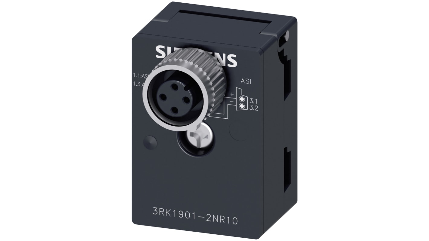 Adattatore Siemens 3RK1901-2NR10 per transizione da cavo piatto AS-i a M12, con grado di protezione IP67, montaggio a vite.