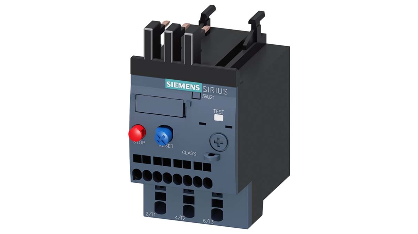 Relè di sovraccarico Siemens 3RU2116-1BC0, 1 NO + 1 NC, 2 A, IP20, montaggio contattore, dimensioni 45x70x87 mm.