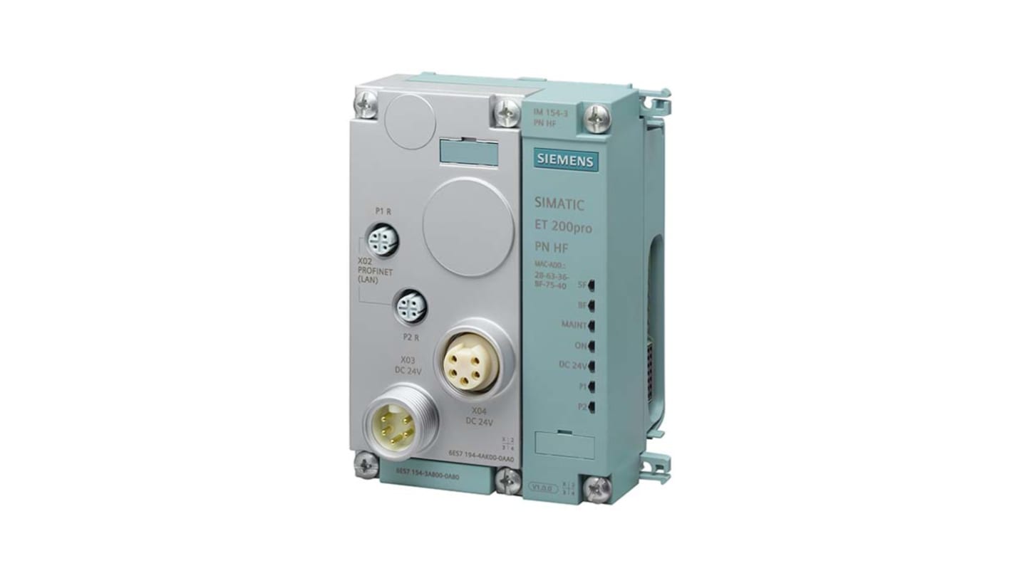 Siemens 6ES7194-4AK00-0AA0 Modulo interfaccia PROFINET per ET 200 PRO IM154-3 PN HF, connettori M12 7/8", compatto 60x130x51mm, peso 440g.