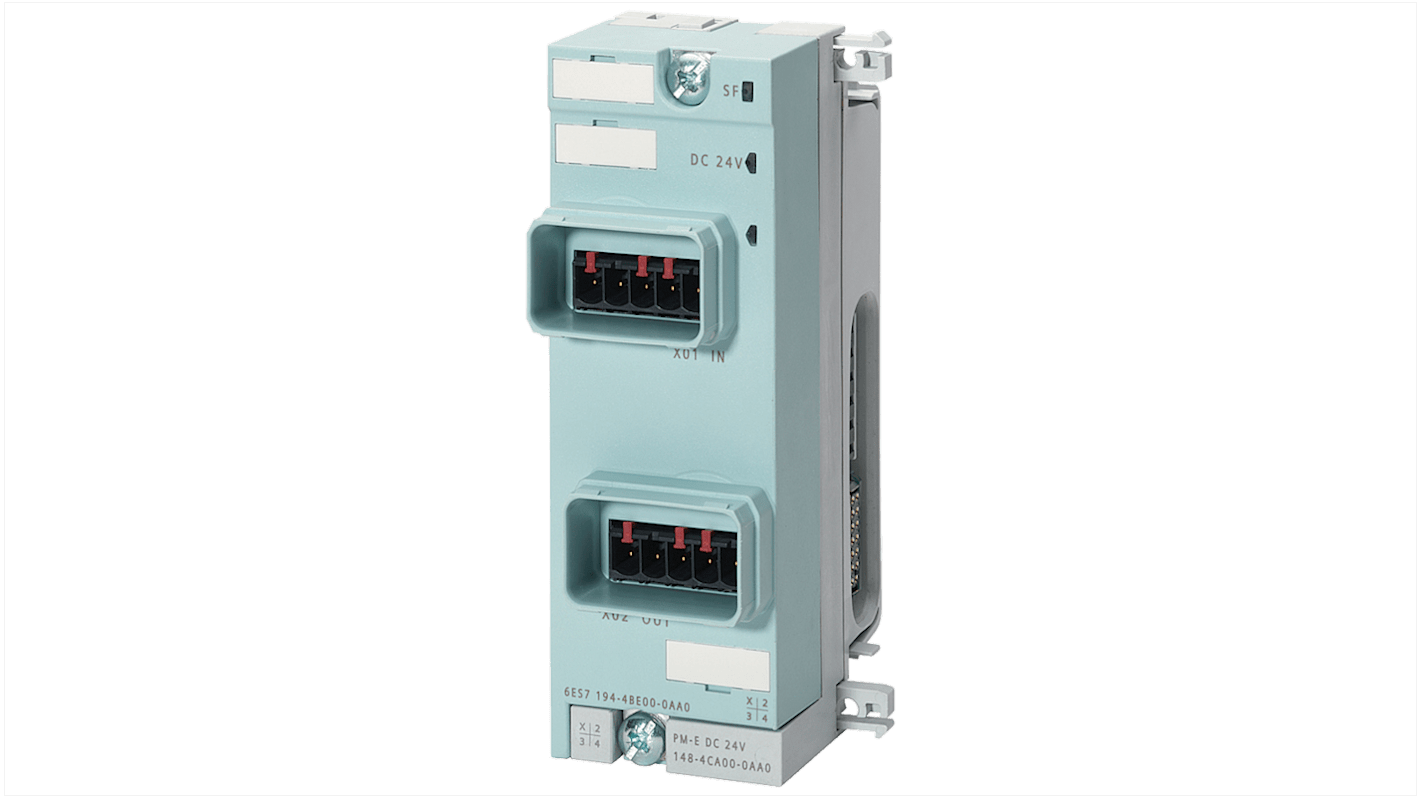 Zoccolo relè Siemens 6ES7194-4BH00-0AA0 per modulo di alimentazione, dimensioni 45x130x60mm, peso 110g. Compatibile con ET 200 PRO.