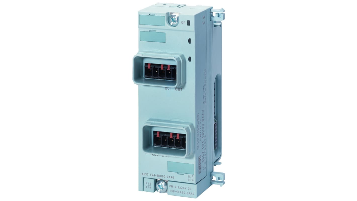 Zoccolo relè Siemens 6ES7194-4BE00-0AA0 per modulo di alimentazione, dimensioni 45mm x 130mm x 60mm, compatibile con PM-e ET 200 PRO.