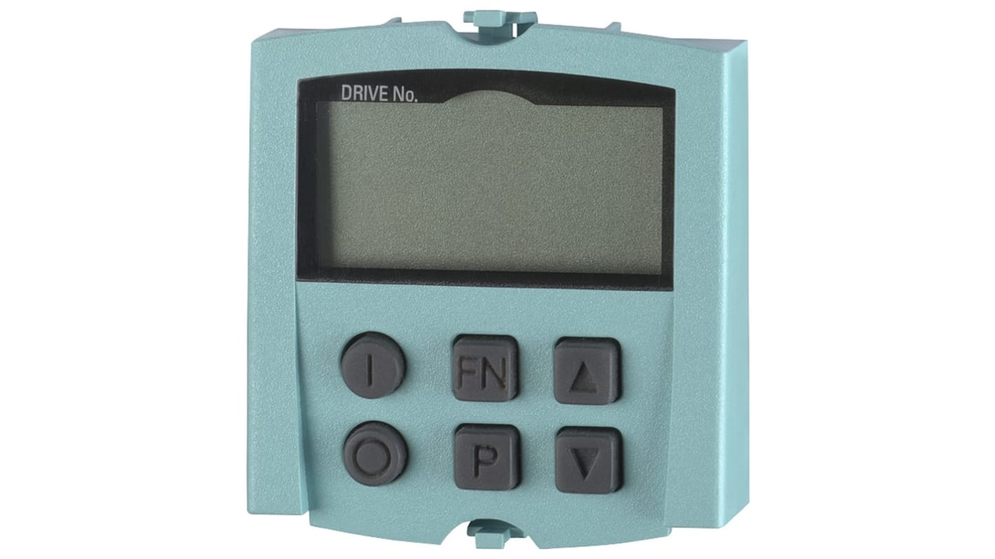 Pannello operatore Siemens 6SL3055-0AA00-4BA0 per unità SINAMICS, con display a due righe e 6 tasti per parametri e diagnostica.