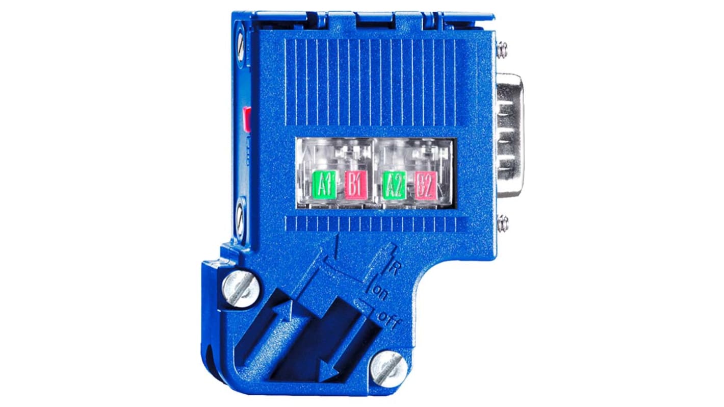 Connettore maschio Siemens 6ES7972-0DA60-0XA0 per bus PROFIBUS, dimensioni 16mm x 72,7mm x 34mm, terminazione passiva RS485-IS.