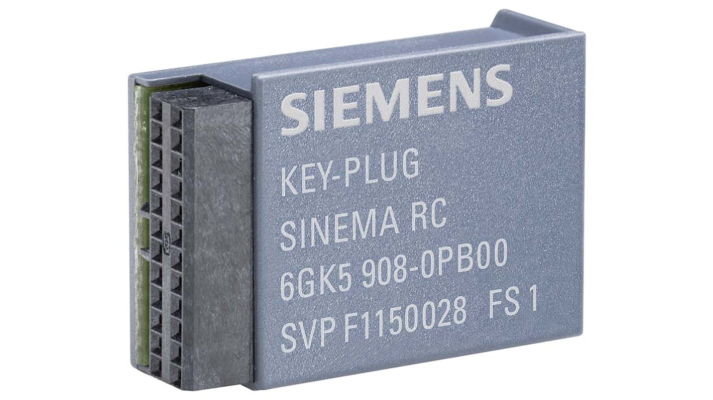 Connettore maschio Siemens 6GK5908-0PB00 per sblocco collegamento SINEMA RC, dimensioni 24,3 x 17 x 8,1 mm, installazione senza utensili.