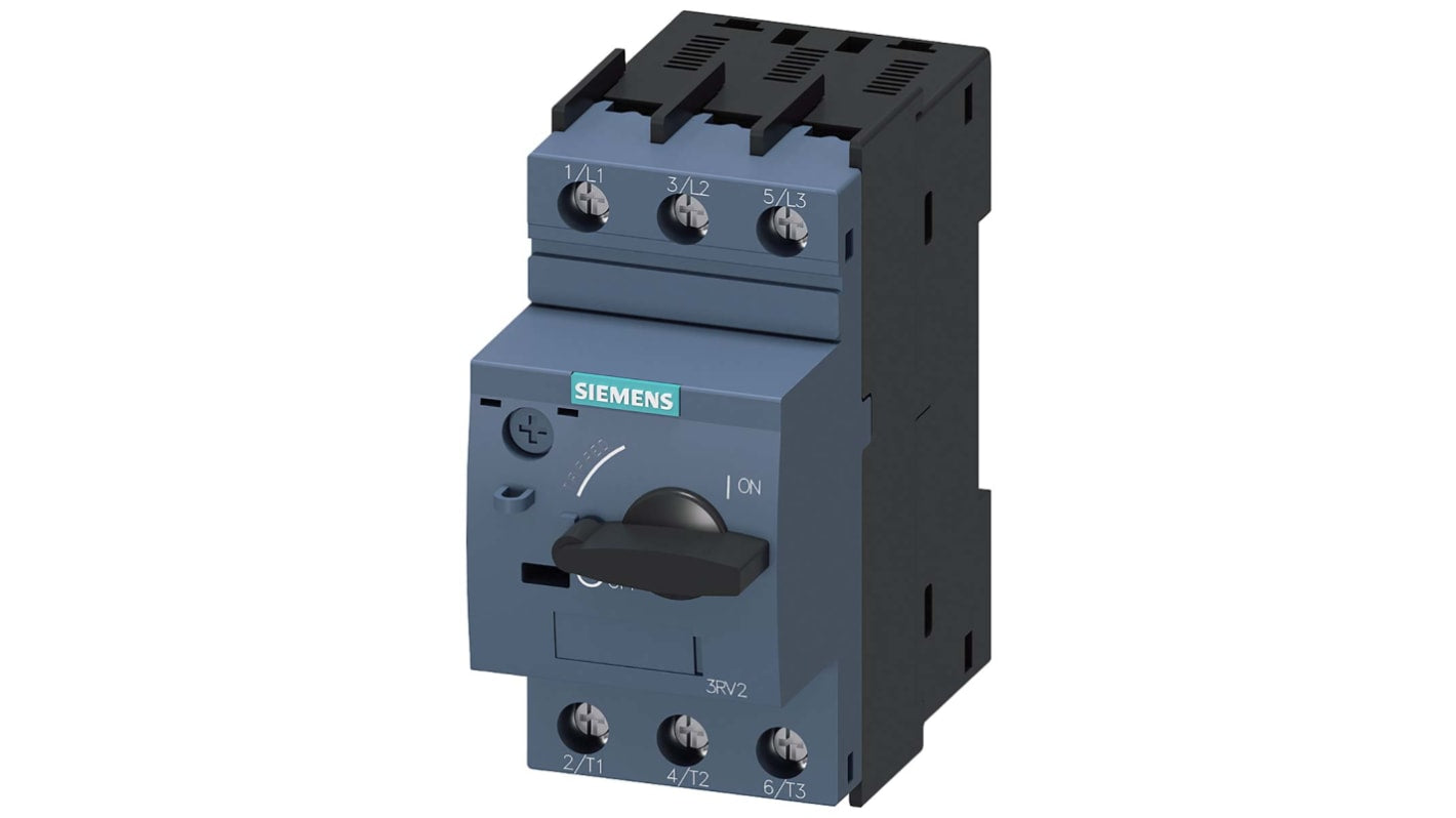 Interruttore automatico del motore Siemens 3RV2411-1DA10, corrente nominale 2,2-3,2 A, montaggio su guida 35 mm, temperatura -20/+60 °C.