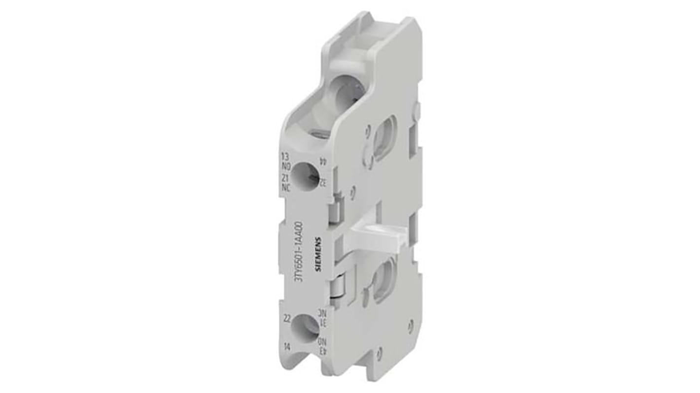 Contatto ausiliario Siemens 3TY6501-1AA00, 2 contatti (1 N/C + 1 N/A), montaggio a innesto, altezza 70 mm, corrente 10 A.