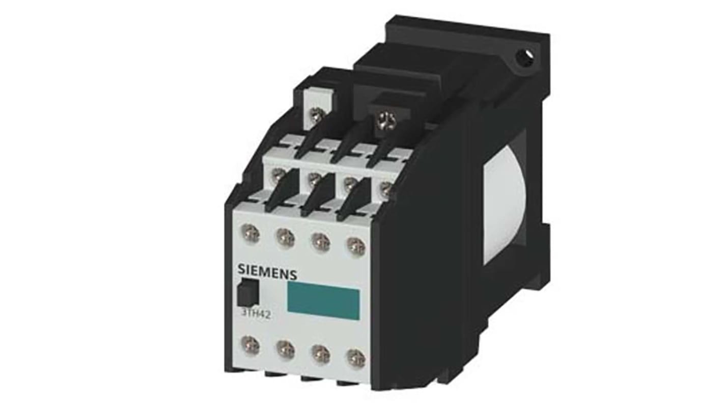 Relè contattore Siemens 3TH4244-6BB4, 4NO + 4NC, 10 A, 24 V c.c., IP20, con terminali a vite e protezione cortocircuiti.