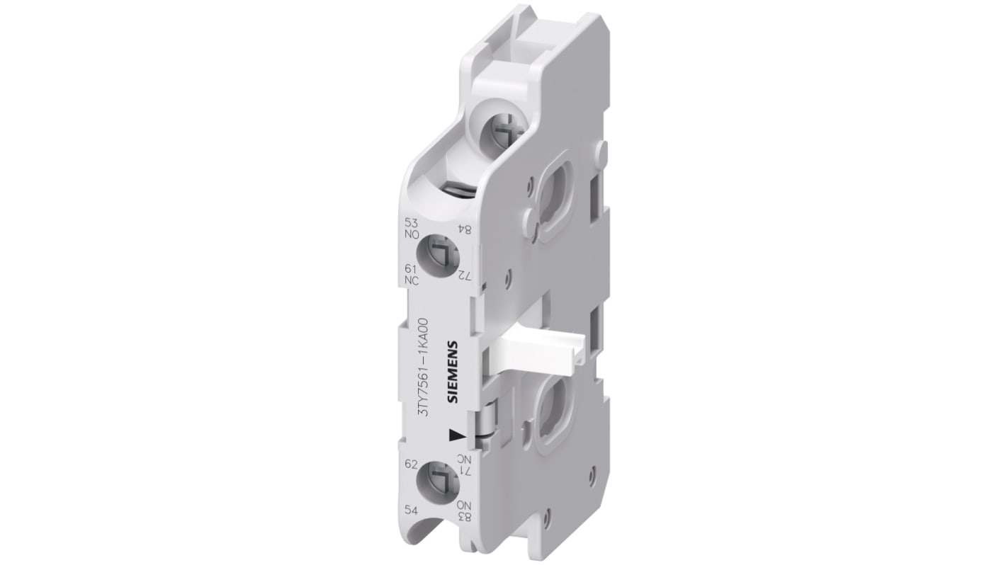 Modulo contatti Siemens 3TY7561-1KA00, 2 contatti (1 N/C + 1 N/A), montaggio a innesto, altezza 70 mm, corrente 10 A.
