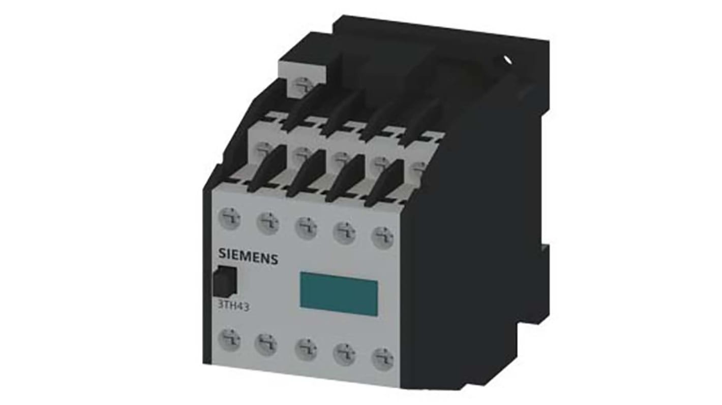Relè contattore Siemens 3TH4394-0AP0, 5NO + 5NC, 10 A, tensione di controllo 230 V c.a., IP20, con terminali a vite.