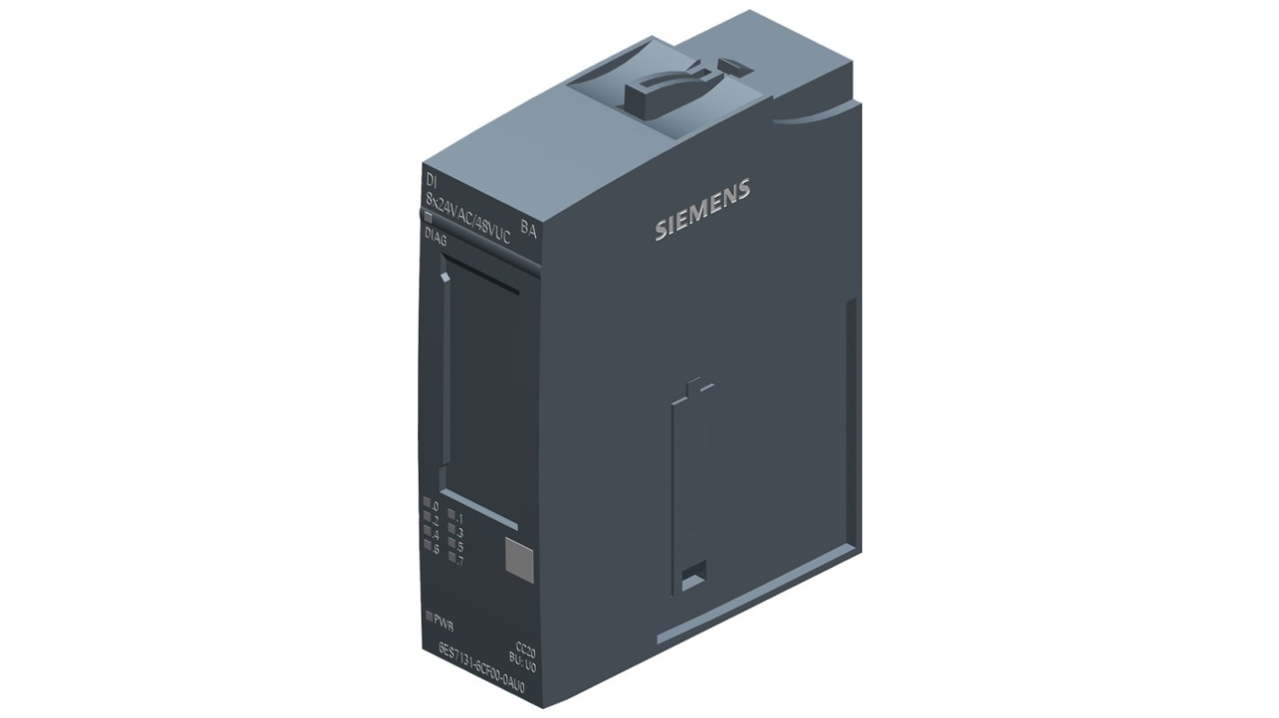 Modulo I/O digitale Siemens 6ES7131-6CF00-0AU0, 8 ingressi/uscite, 24-48 V, dimensioni 73 x 20 x 58 mm, compatibile con SIMATIC ET 200SP.