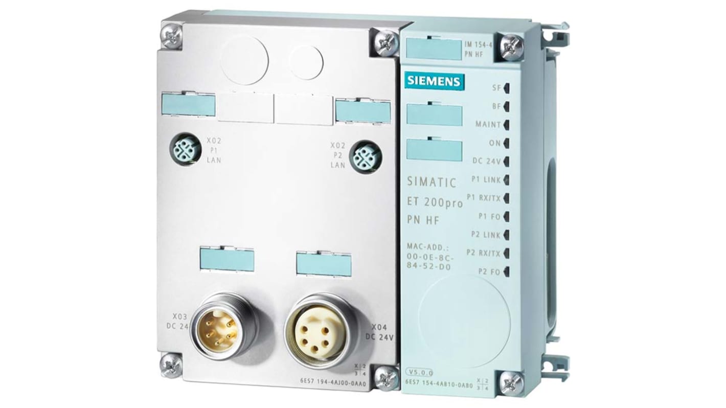 Modulo di interfaccia Siemens 6ES7154-4AB10-0AB0 per PROFINET, dimensioni 130 x 135 x 60 mm, grado di protezione IP65/67.