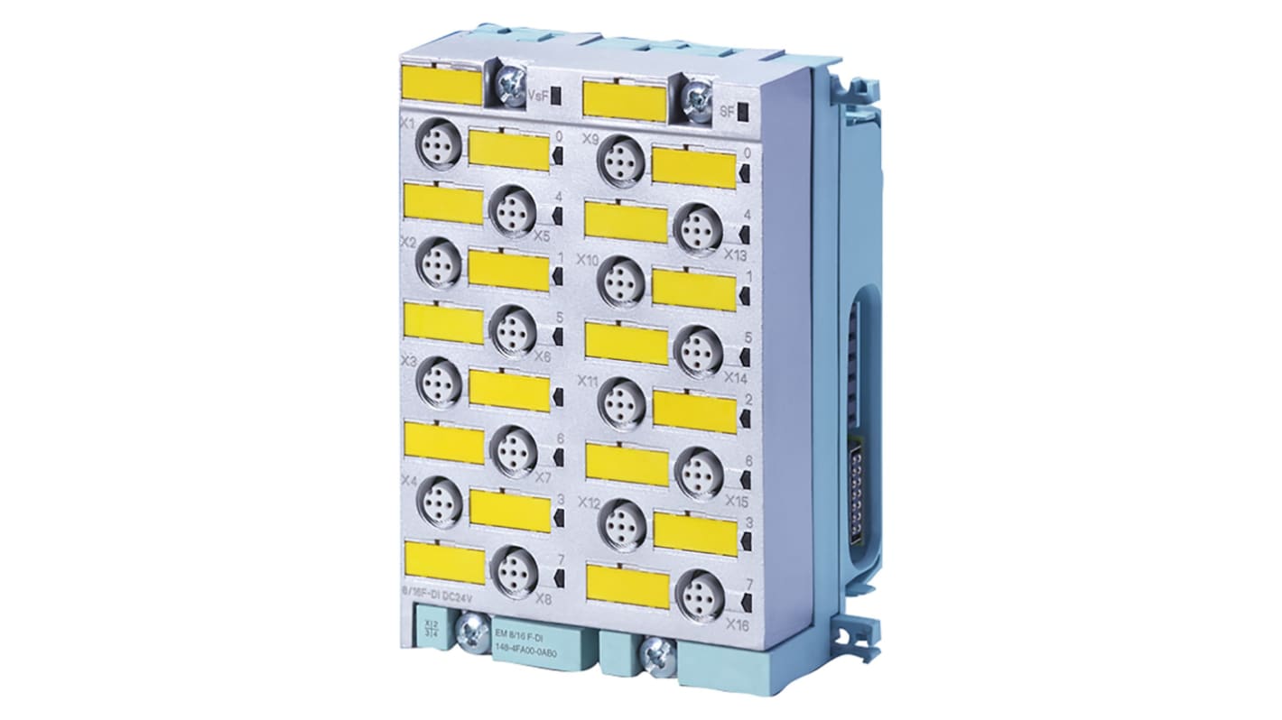 Modulo I/O digitale Siemens 6ES7148-4FC00-0AB0, 8 ingressi F-DI, 4 uscite FDO, dimensioni 130 x 90 x 65 mm.