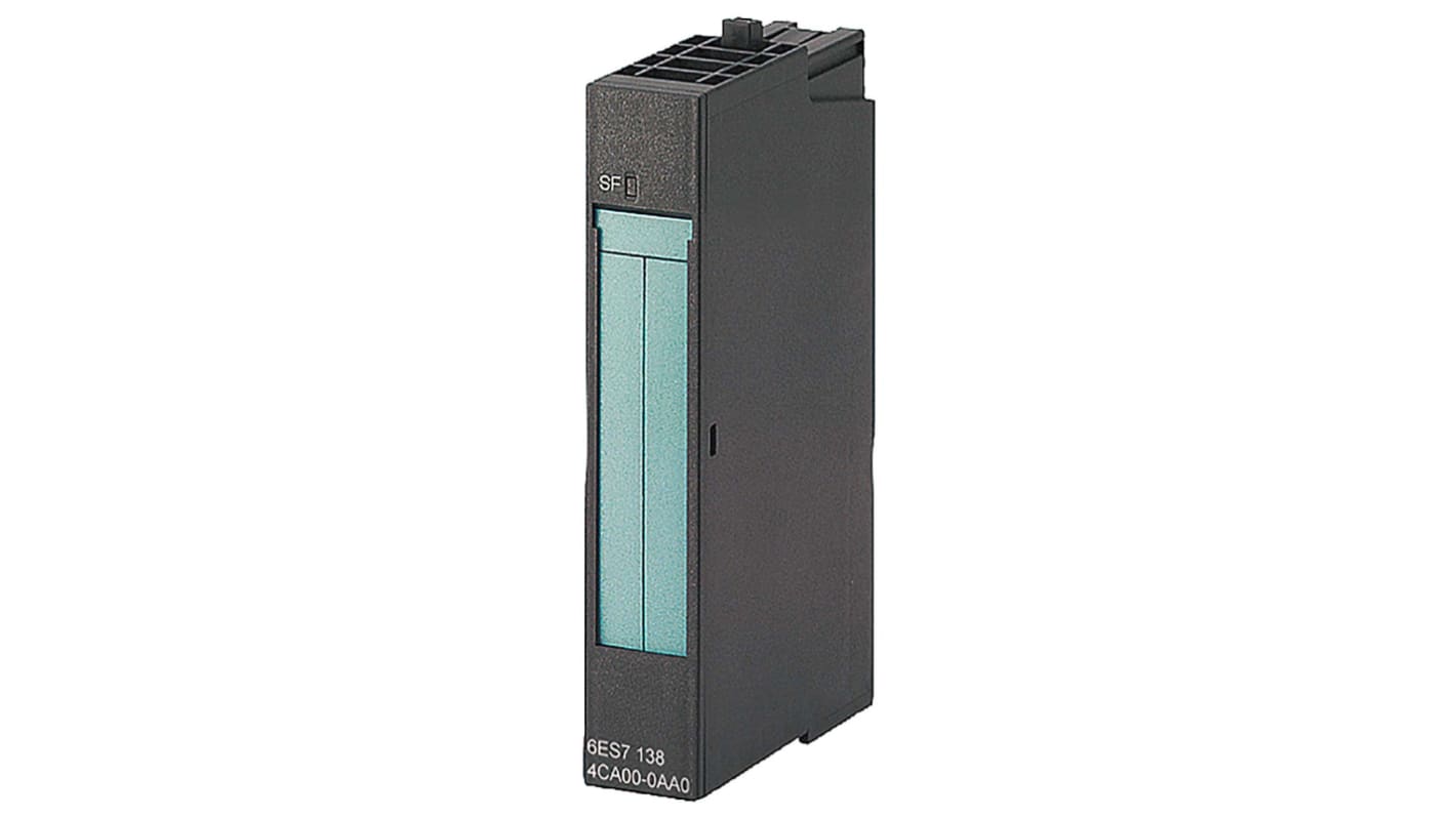 Modulo I/O PLC Siemens 6ES7134-4NB01-0AB0, unità ET200S con 2 ingressi analogici, larghezza 15 mm, tensione 24 V.