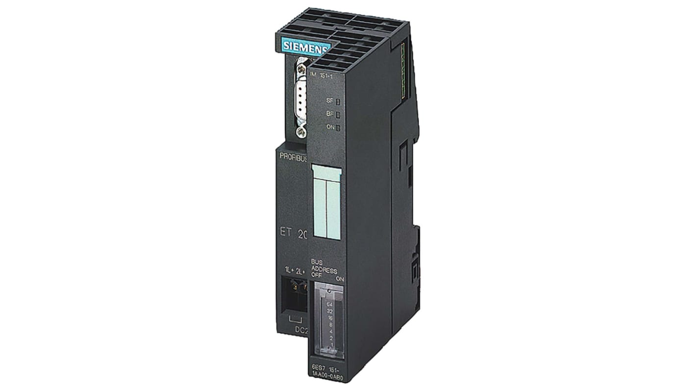 Modulo di espansione PLC Siemens 6ES7151-1BA02-0AB0, compatibile ET 200S, montaggio su guida DIN, dimensioni 119,5 x 45 x 75 mm.
