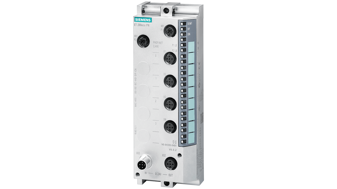 Modulo I/O PLC Siemens 6ES7145-6HD00-0AB0, 4 uscite analogiche, IP65/IP67, dimensioni 175x60x49 mm, peso 930 g.