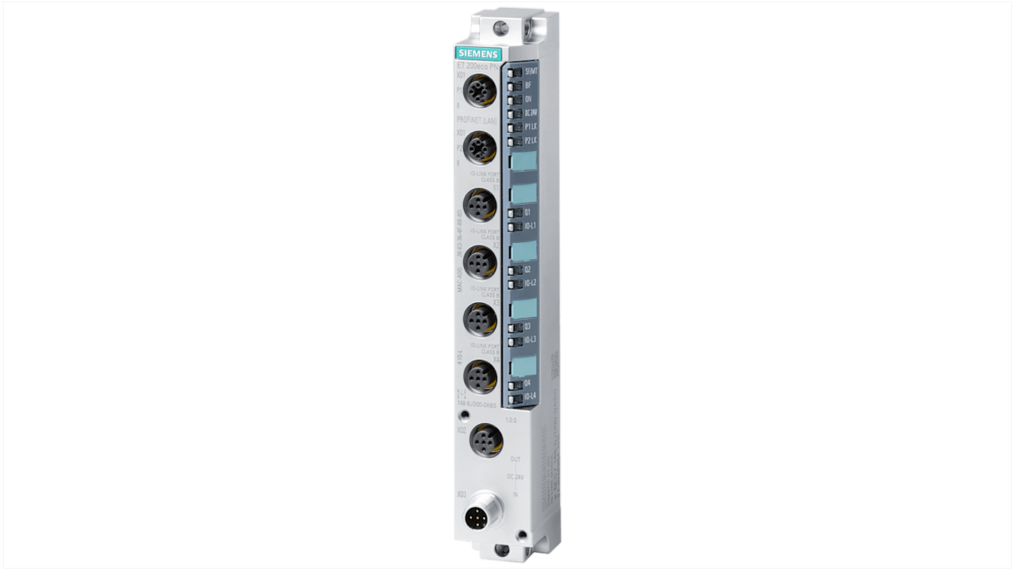 Scatola sensore Siemens 6ES7148-6JD00-0AB0, modulo io-link 4 porte Ethernet, 24V DC, grado di protezione IP67.