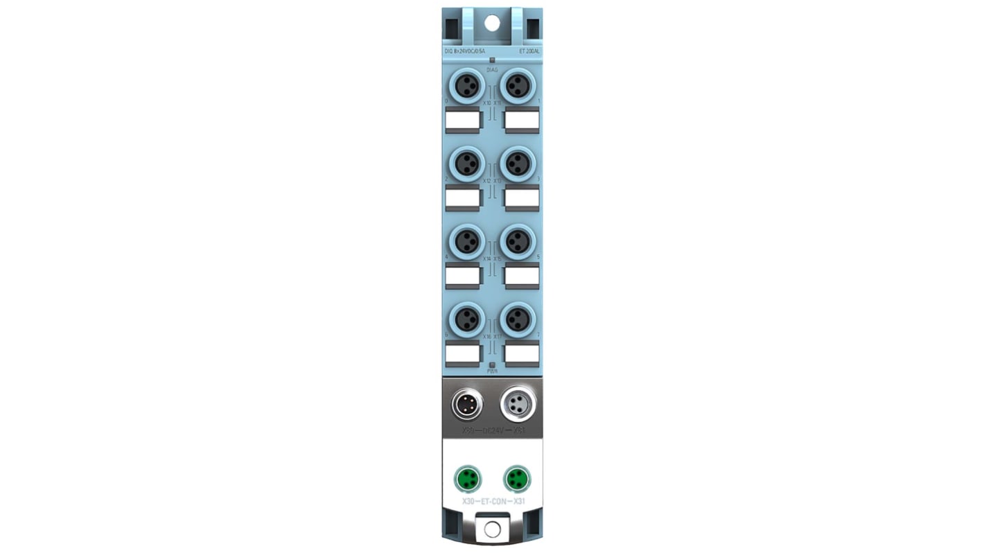 Modulo I/O digitale Siemens 6ES7143-5BF00-0BA0, 4 ingressi e 4 uscite, 24 V c.c., dimensioni 159 x 30 x 40 mm, grado di protezione IP65/67.
